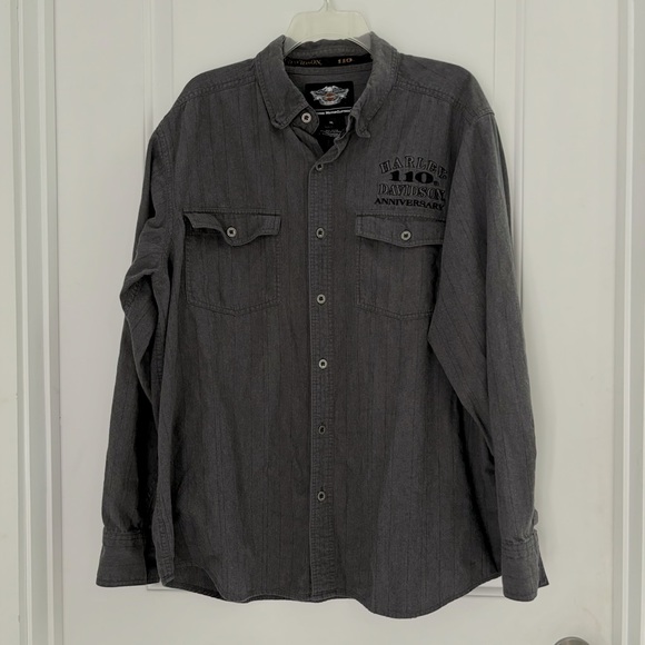 Harley-Davidson Other - Harley-Davidson Charcoal Gray 110 Anniversary Embroidered Button-Up Shirt
